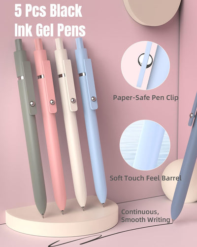 39 PCS Aesthetic School Supplies with Cute Pen Case, 12 Pastel Highlighters, 5 Black Ink Gel Pens, 6 Mechanical Pencils Set 0.5 & 0.7 Mm for Students Stationary College Essentials (Pink)