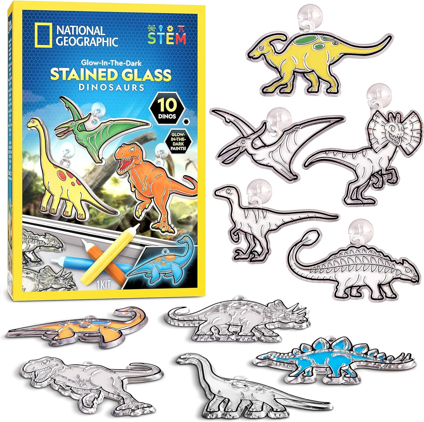 Glow in the Dark Dinosaur Stained Glass Art Kit - Window Sun Catchers and Crafts for Kids Ages 4-8