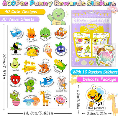 600PCS Punny Teacher Stickers for Students, Funny Teacher Reward Stickers for Kids Classroom Supplies Motivational Potty Training Stickers Cute Animal Incentives Stickers for Kids Toddlers School Home