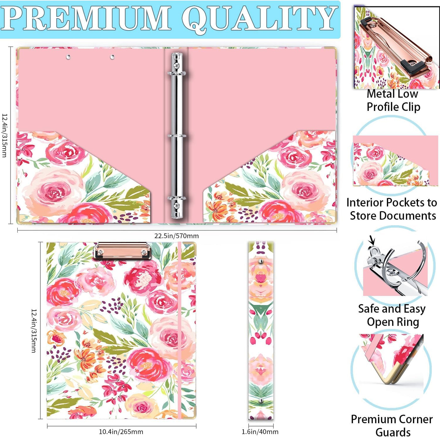 3 Ring Binder 1 Inch, Cute Binder with 5 Tab Dividers, 3 File Folder Labels, and Clipboard Binders with 2 Pockets- Decorative 3 Ring Binder Perfect for School and Office Supplies…