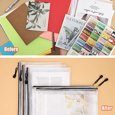 20Pcs Mesh Zipper Pouch Bags Black Zipper Bags for Organizing Storage Waterproof Letter Size/A4 Size Puzzle Bag, Zipper File Bags for Board Games and School Office Supplies