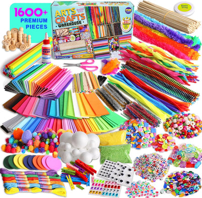 3 Layers Jumbo Arts and Crafts Supplies Warehouse, Big Chest Box 17.91Wx12.4L Includes 1600+ Giant Craft Materials Kit for Kids 4-12 Creative Toys Birthday Gift for Girls and Boys