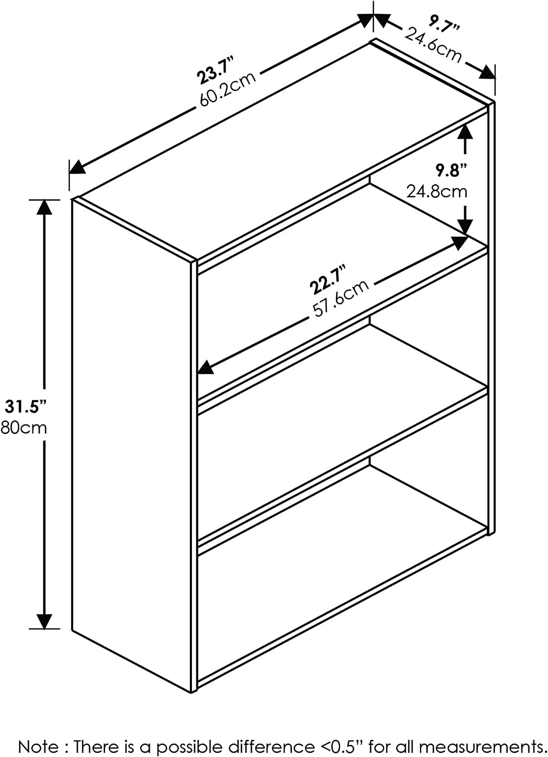 Pasir 3-Tier Open Shelf Bookcase, Espresso