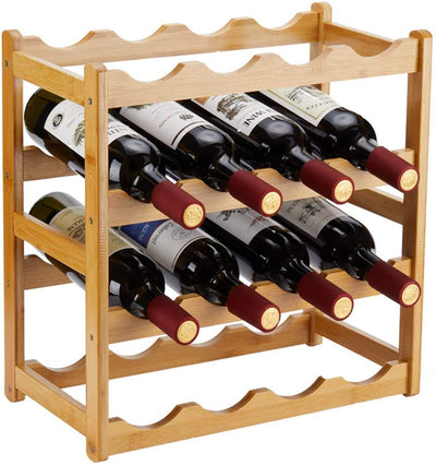 Bamboo Wine Rack, Sturdy and Durable Countertop Wine Storage Cabinet Shelf for Pantry - 4 Tiers 16 Bottle Wine Rack