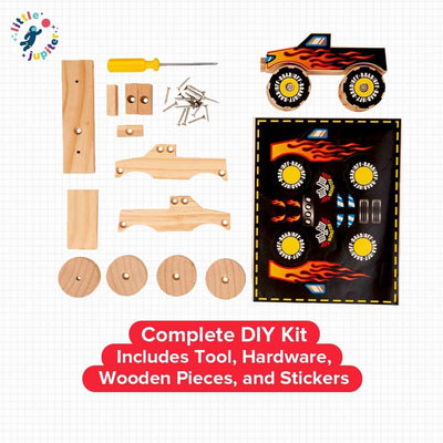 DIY Wooden Monster Truck Building Kit - Stem Toys for Kids Age 4-7 - Wood Crafts with Stickers