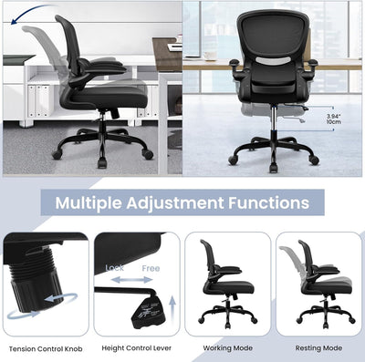 Office Chair, Ergonomic Desk Chair with Lumbar Support and Adjustable Armrests, Breathable Mesh Mid Back Computer Chair, Reclining Task Chair for Home Office