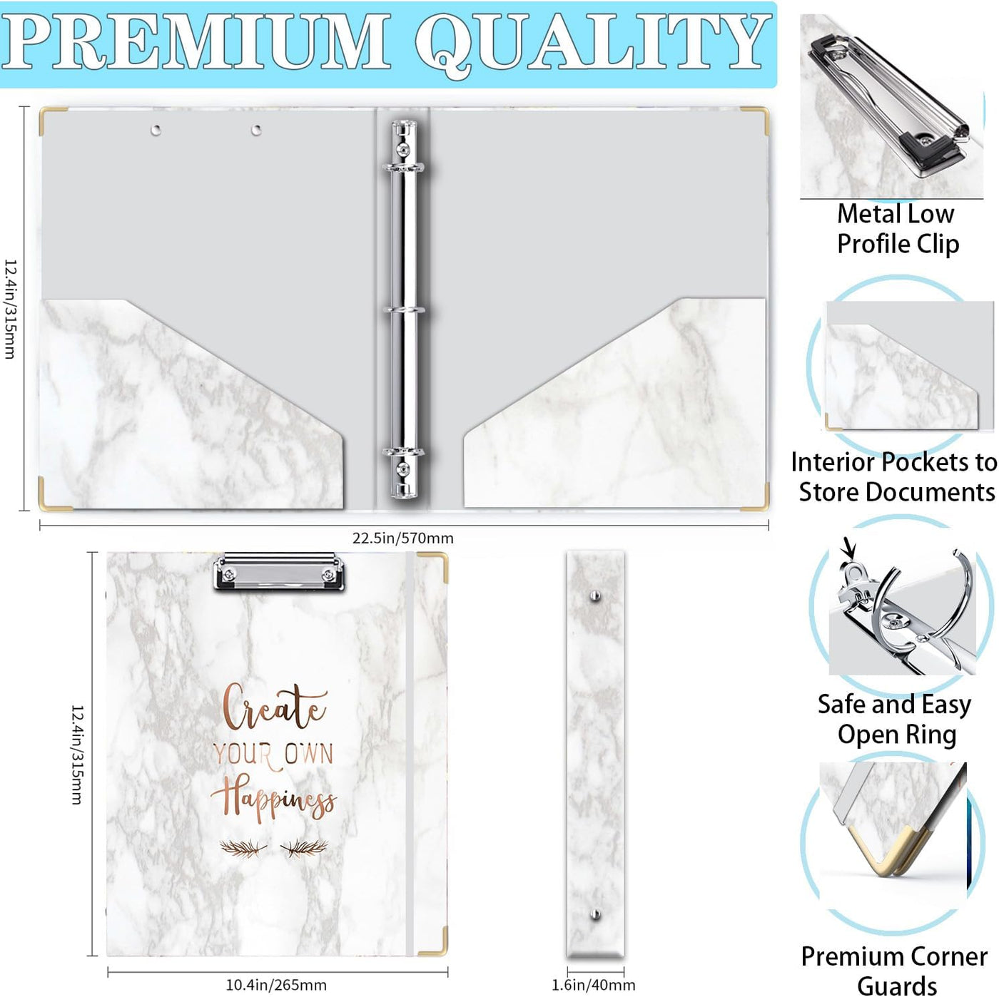 3 Ring Binder 1 Inch, Cute Binder with 5 Tab Dividers, 3 File Folder Labels, and Clipboard Binders with 2 Pockets- Decorative 3 Ring Binder Perfect for School and Office Supplies