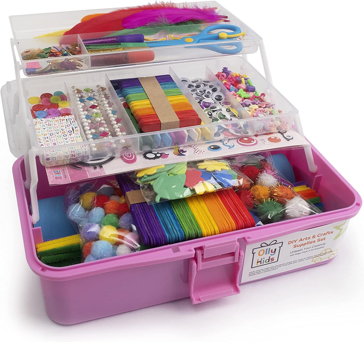 Arts and Crafts Supplies for Kids Girls 4 5 6 7 8 9 10 11 & 12- Ultimate Crafting Supply Set in Portable 3 Layered Plastic Art Box