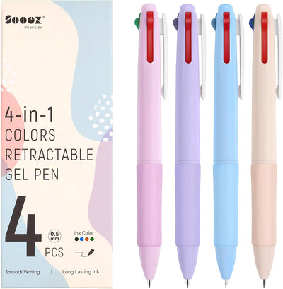 4-Count Pens Multicolor Pen 0.5Mm, 4-In-1 Multi Colored Pens, Fine Point Retractable Nursing Pens, Multicolor Pen in One for Nurse Essentials Office School Supplies, Smooth & Neatly Writing