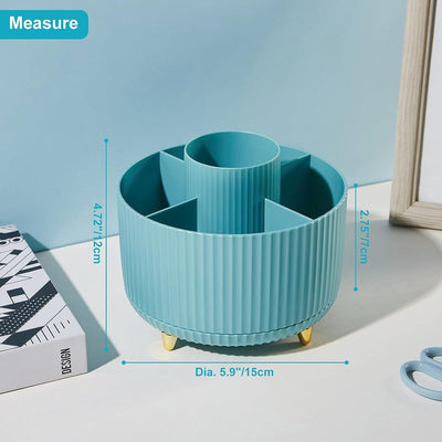 360 Degree Rotation Pen Holder, 5 Slots Office Desk Pen Organizer Multi-Functional Pencil Cup Makeup Brush Holder Office Business Card Pen Pencil Stationery Holder Storage Box Blue