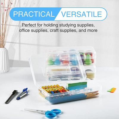 3 Pack Clear Pencil Box, Plastic Large Capacity Pencil Boxes Plastic Boxes with Snap-Tight Lid, Office Supplies Storage Organizer Box, Stackable Design and Stylish