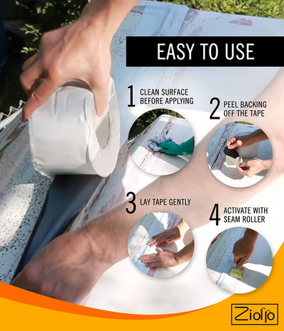 RV Flex Repair Tape - Roof Seam Tape to Seal and Waterproof, Bond to EPDM Rubber with Butyl Sealant, Seal Vents and Skylights on Motorhomes, Trailers, Campers (White, 4-Inch X 50 Foot Roll)