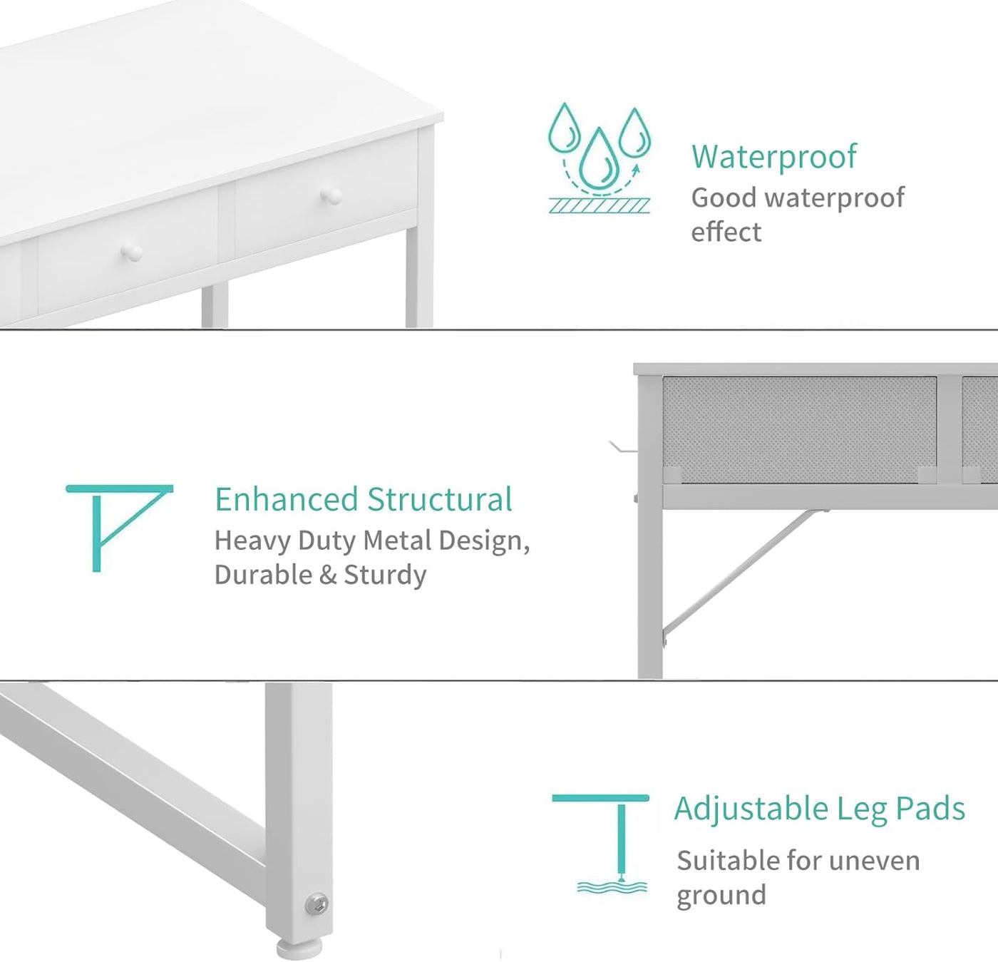 Small White Desk with Drawers - for Bedroom, 32 Inch Home Office Computer Desk with Fabric Storage Drawer and Bag, Study Writing Table for Small Spaces, White