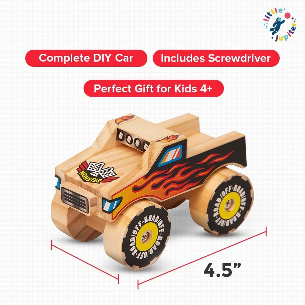 DIY Wooden Monster Truck Building Kit - Stem Toys for Kids Age 4-7 - Wood Crafts with Stickers