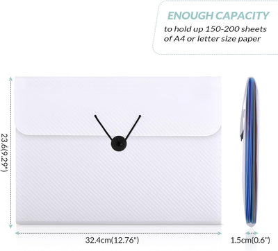 7 Pocket Accordion Folder, Letter Size, Expanding File Folder, Filing Products for Home School Supplies & Home Office, Bungee Closure, White