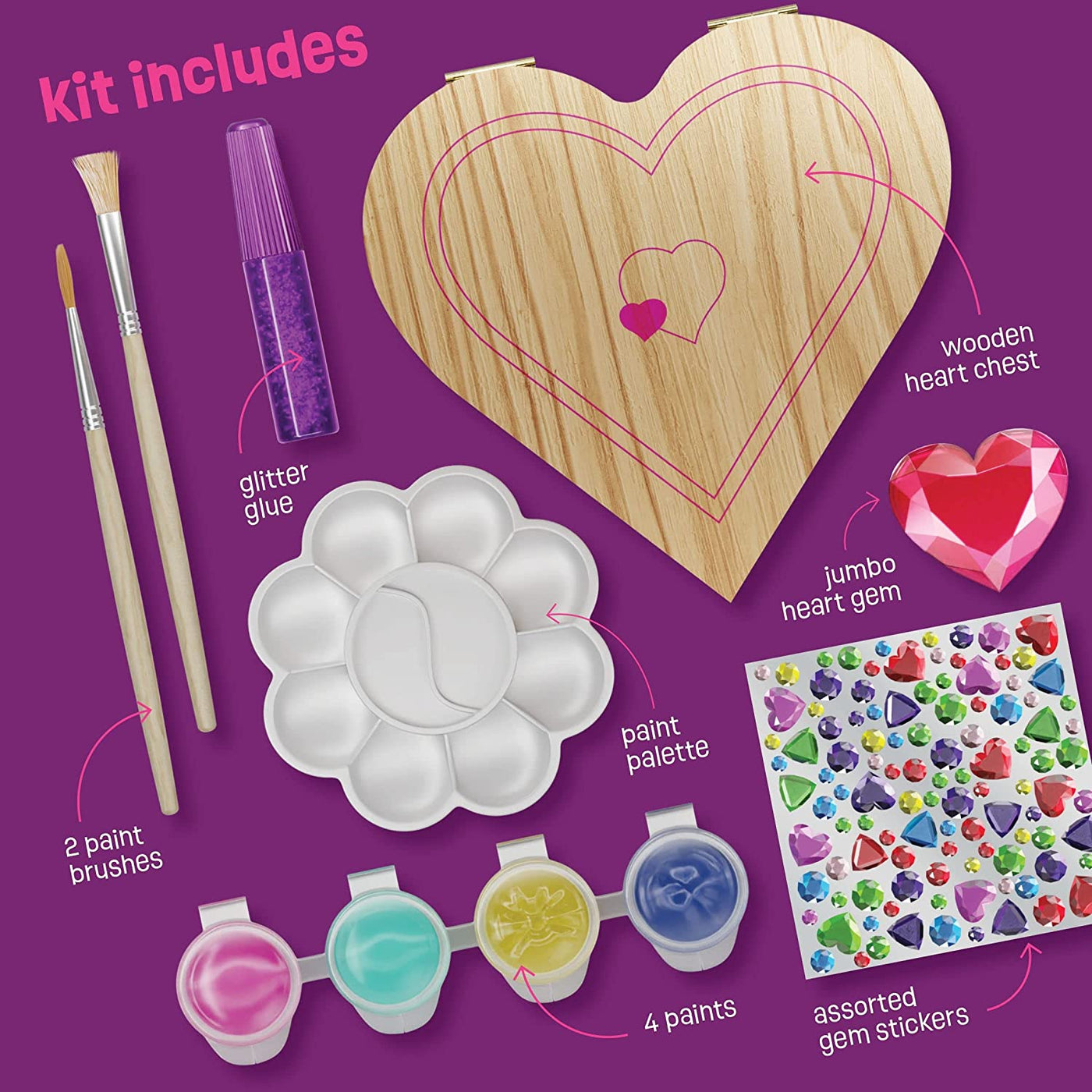 Paint Your Own Wooden Kids Heart Treasure Box Kit - Art Kits for Toddler Girl - Arts and Craft Easter Gifts for Ages 3-6 Year Old Girls - DIY Jewelry Box Toys - Crafts Painting Projects Gift