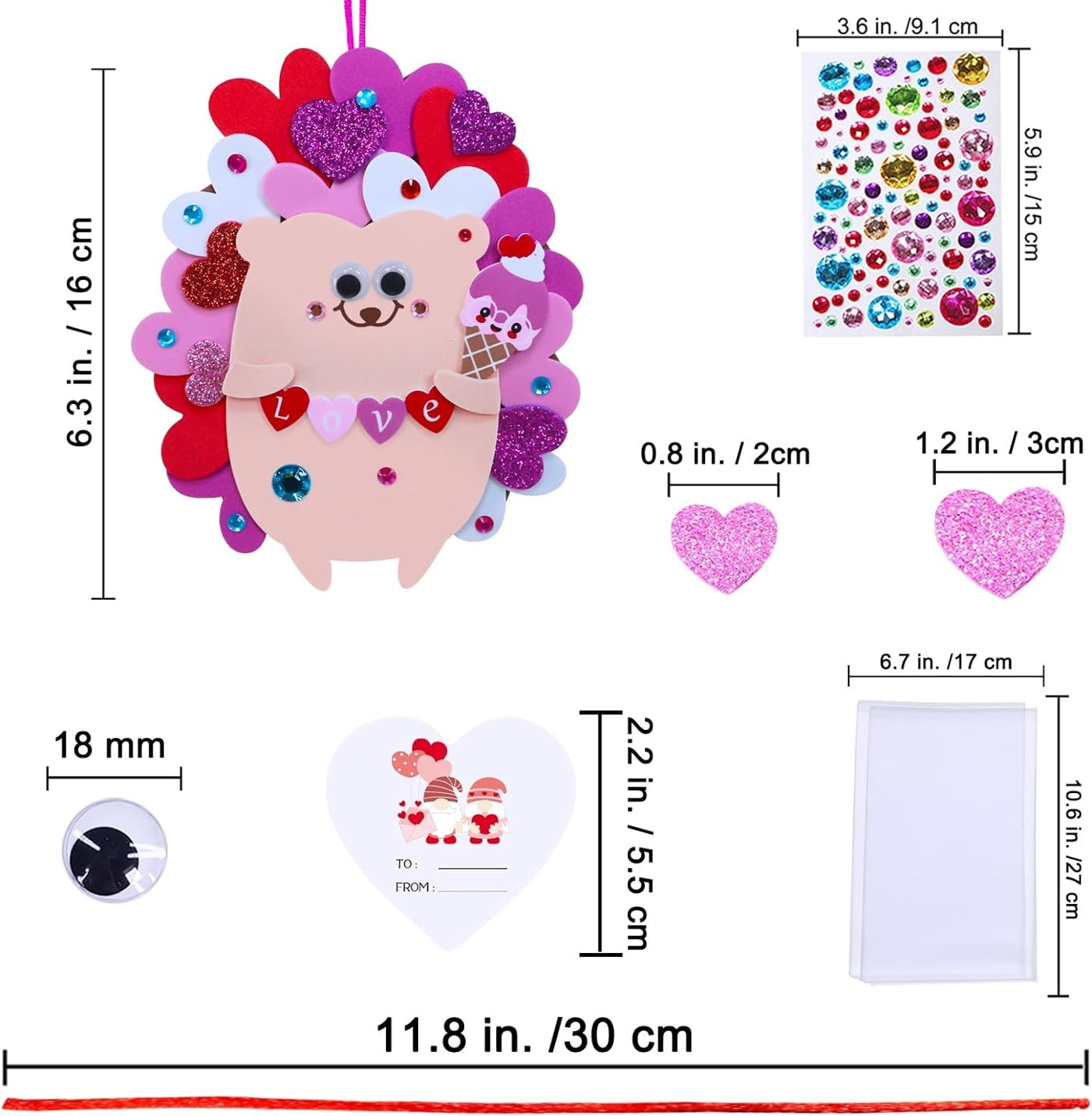 24 Sets Heart Hedgehog Ornaments Decorations Valentine Crafts Kits Heart Hedgehog Art Sets Heart Foam Valentine Stickers for Kids Valentine'S Day Party Classroom Activities Gift Exchange