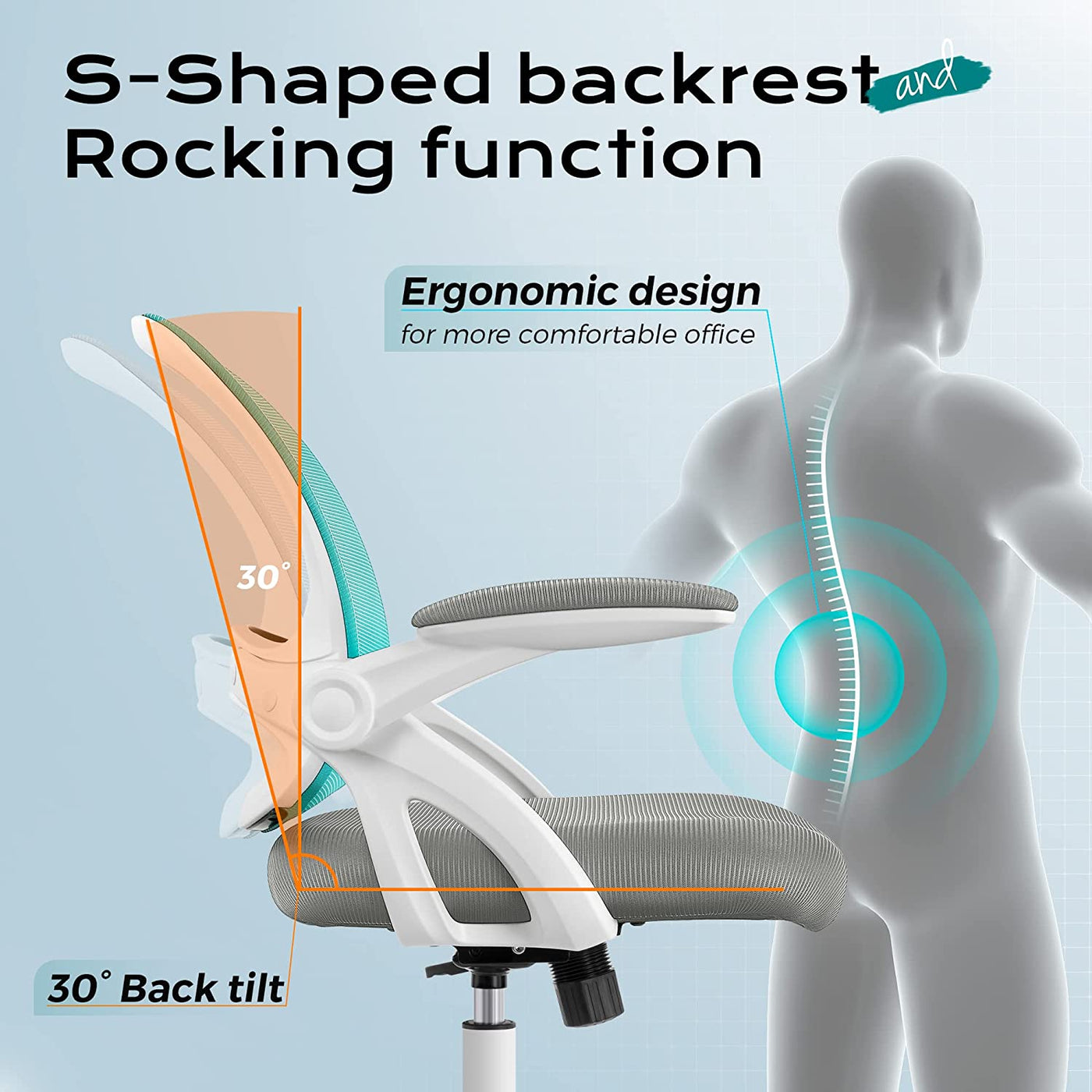 Office Chair, Ergonomic Desk Chair, Mesh Computer Chair Height Adjustable, Comfy Swivel Task Chair with Wheels and Flip-Up Arms