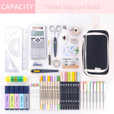 Large Capacity Pencil Pen Case Portable Pencil Pouch Bag Expandable School Supplies for Adults Girls Boys, Black