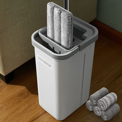 Mop and Bucket with Wringer Set, Hands Free Flat Floor Mop and Bucket, with 5 Washable Microfiber Pads, Wet and Dry Use, Floor Cleaning Syste