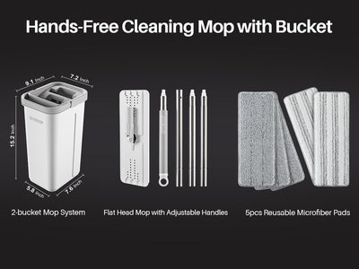 Mop and Bucket with Wringer Set, Hands Free Flat Floor Mop and Bucket, with 5 Washable Microfiber Pads, Wet and Dry Use, Floor Cleaning Syste