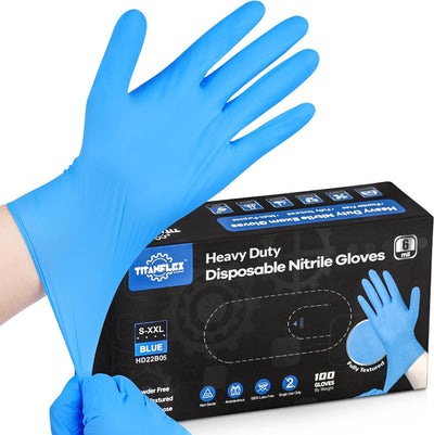 Heavy-Duty Blue Disposable Nitrile Gloves, Box of 100, 6-Mil, Fully Textured, Powder-Free, Latex-Free, Non-Sterile