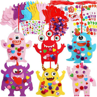 Valentine'S Day Monster Ornament Craft Kit Foam Valentine Craft for Kids Classroom Home Fun Activities 24 Pack