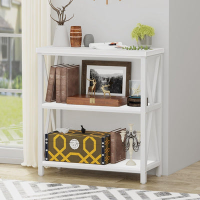 Small Bookcase, Bookshelf for Small Space, Short Rustic Bookshelf, Wood and Metal Book Case and Book Shelf (White Oak)