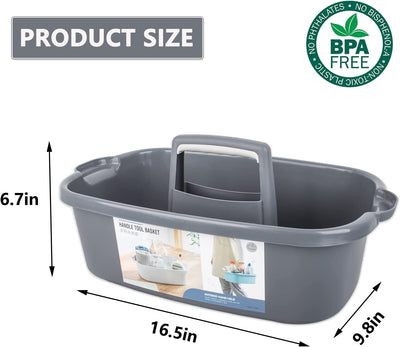 Large Cleaning Supplies Caddy Portable Shower Basket Supply Organizer with Handle Plastic Bucket Tool Storage for Bathroom, Bedroom, Kitchen, College Dorm, under Sink, Garden, Dark Gray