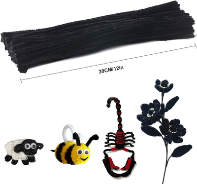 Pipe Cleaners Craft, 100Pcs Black Pipe Cleaner for Craft, 6Mm X 12" Plush and Pliable Chenilles Stems Pipe Cleaner, Halloween Craft Pipecleaners for DIY Arts Crafts and Cleaning