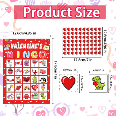 Valentine'S Day Bingo Game for Kids Family Activities, 40 Players Valentine Bingo Party Games for Kids, Valentine Crafts School Classroom Party Favor Activities, Holiday Party Craft Supplies