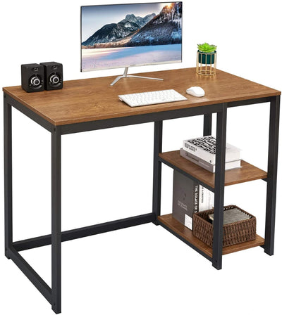 Computer Desk 40 Inch with 2 Shelves, Sturdy Home Office Desk with Large Storage Space, Modern Gaming Desk, Study Writing Laptop Desk(Brown,40 Inch)