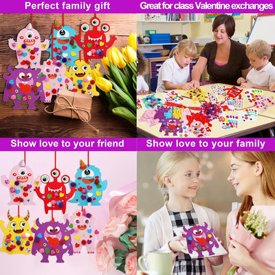 Valentine'S Day Monster Ornament Craft Kit Foam Valentine Craft for Kids Classroom Home Fun Activities 24 Pack