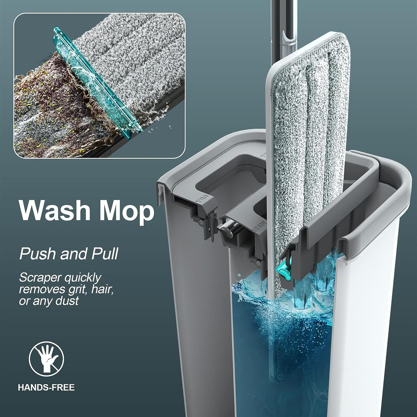 Mop and Bucket with Wringer Set, Hands Free Flat Floor Mop and Bucket, with 5 Washable Microfiber Pads, Wet and Dry Use, Floor Cleaning Syste