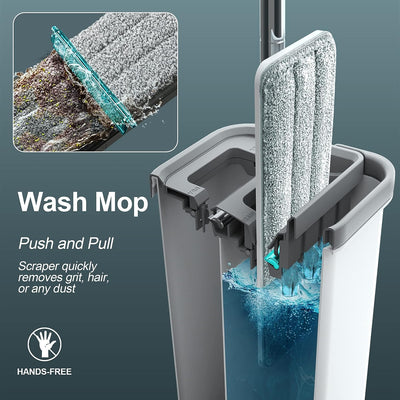 Mop and Bucket with Wringer Set, Hands Free Flat Floor Mop and Bucket, with 5 Washable Microfiber Pads, Wet and Dry Use, Floor Cleaning Syste