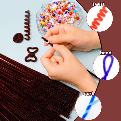 300Pcs Brown Pipe Cleaners and Self-Adhesive Wiggle Eyes, Christmas Pipe Cleaners, Pipe Cleaners Bulk, Art and Craft Supplies, Chenille Stems Pipe Cleaners, Pipe Cleaner Crafts