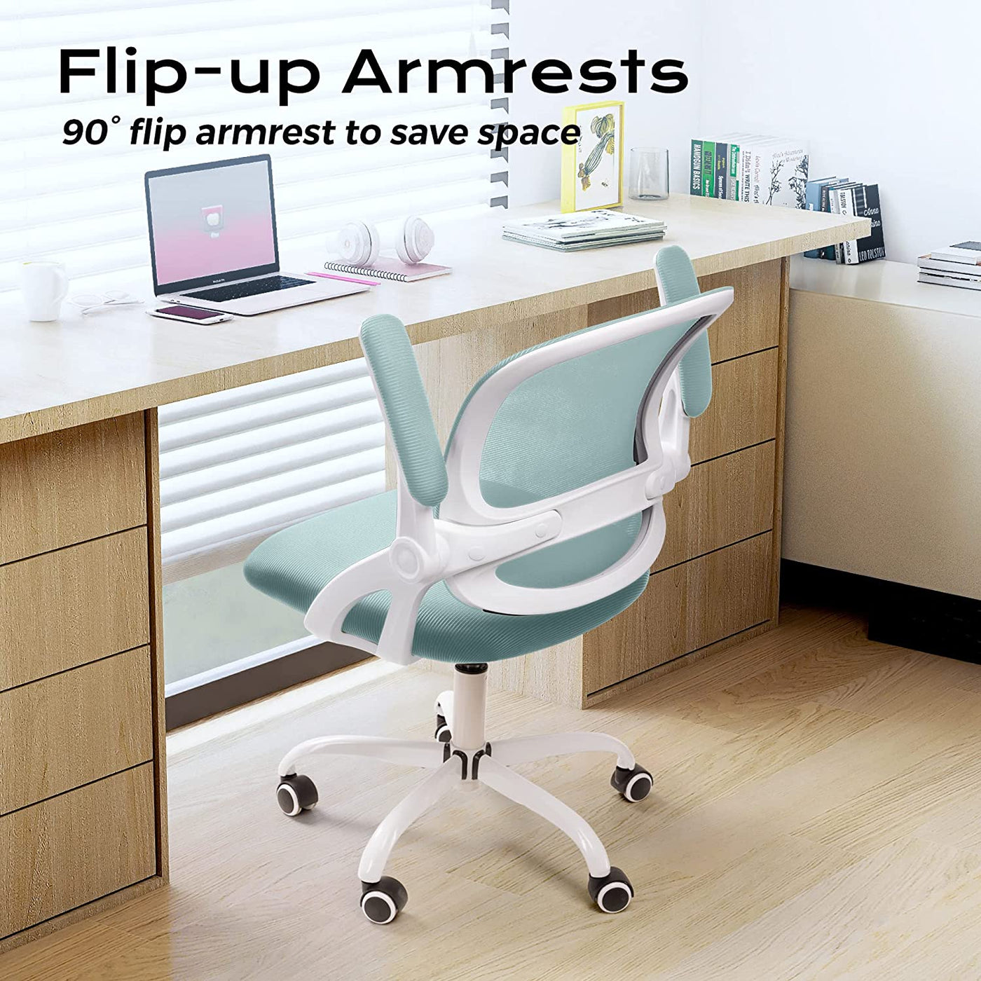 Office Chair, Ergonomic Desk Chair, Mesh Computer Chair Height Adjustable, Comfy Swivel Task Chair with Wheels and Flip-Up Arms