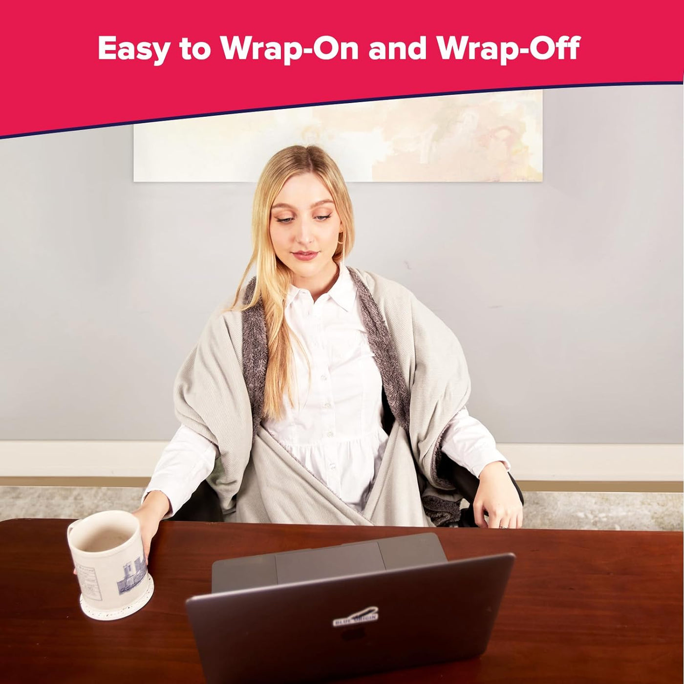 The Original Office Chair Blanket by Snuggleback; Cozy Comfy Office Desk Chair Wrap Attaches for Convenient Heat and Hands-Free. Stay Warm in the Winter or Summer. Gray Faux Fur with Sherpa Fleece