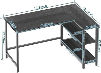 L Shaped Computer Desk - Home Office Desk with Shelf, Gaming Desk Corner Table for Work, Writing and Study, Space-Saving, Black