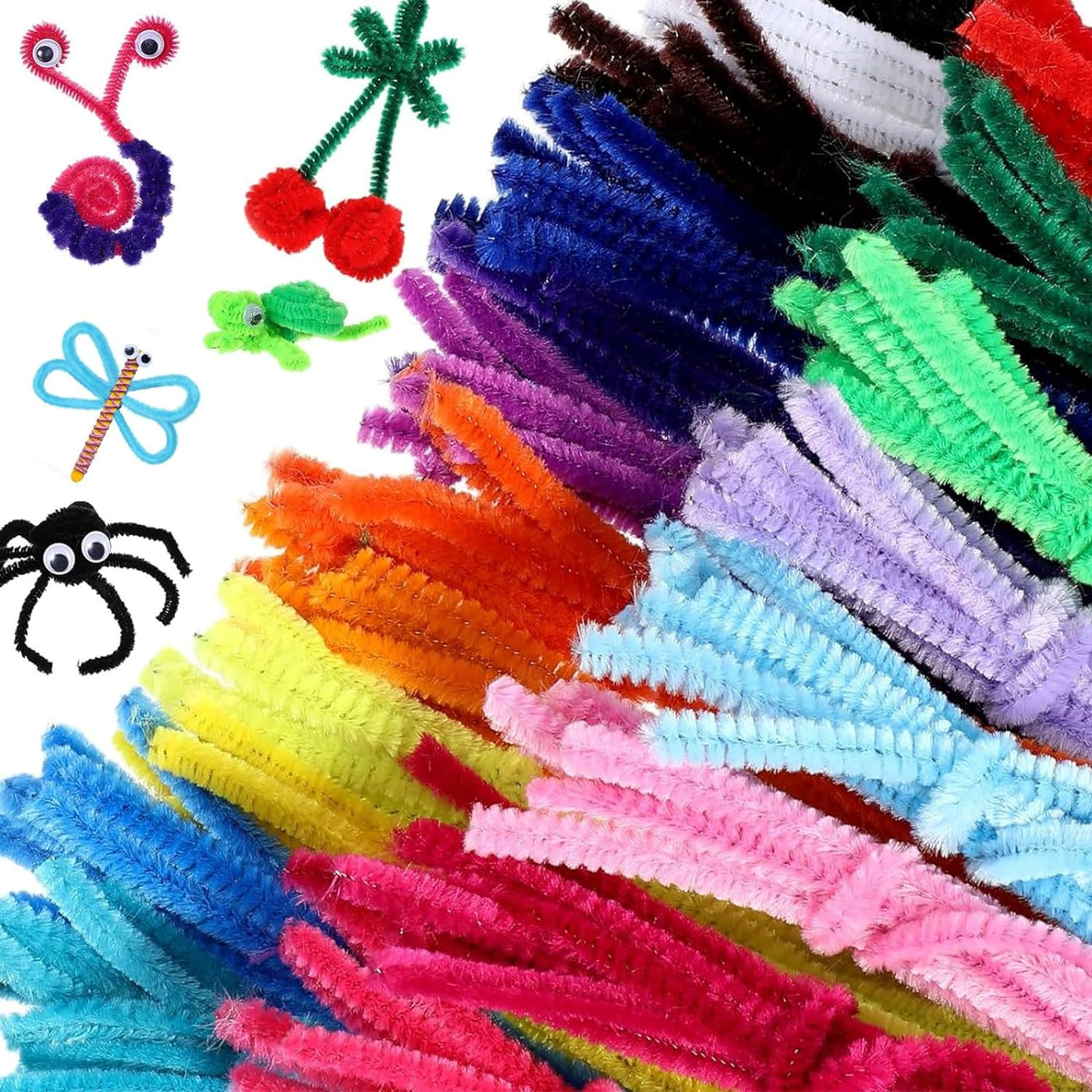 300Pcs Multi-Color Pipe Cleaners and Self-Adhesive Wiggle Eyes Sets, Pipe Cleaners Bulk, Art and Craft Supplies, Chenille Stems Pipe Cleaners, Pipe Cleaner for Crafts…