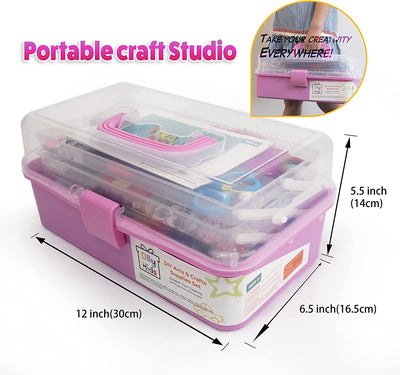 Arts and Crafts Supplies for Kids Girls 4 5 6 7 8 9 10 11 & 12- Ultimate Crafting Supply Set in Portable 3 Layered Plastic Art Box