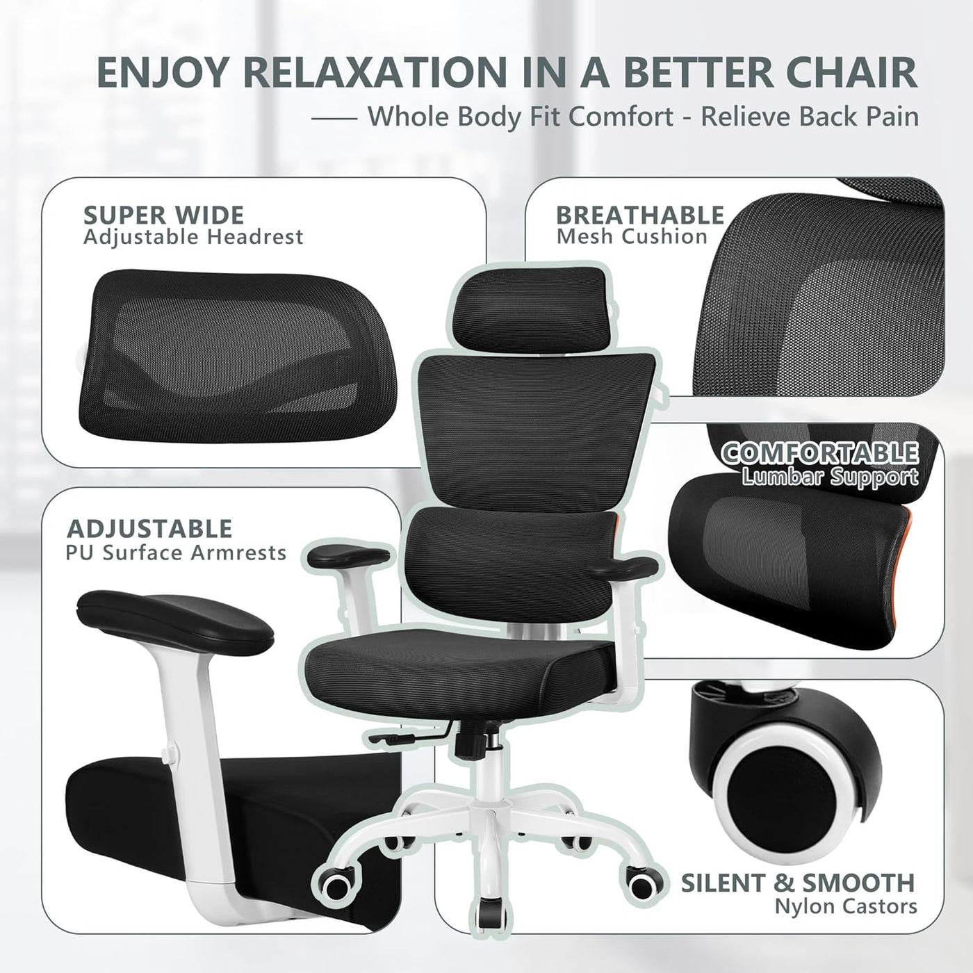 Office Chair Ergonomic Desk Chair, High Back Gaming Chair, Big and Tall Reclining Chair Comfy Home Office Desk Chair Lumbar Support Breathable Mesh Computer Chair Adjustable Armrests(W-Orange)