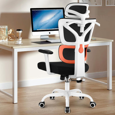 Office Chair Ergonomic Desk Chair, High Back Gaming Chair, Big and Tall Reclining Chair Comfy Home Office Desk Chair Lumbar Support Breathable Mesh Computer Chair Adjustable Armrests(W-Orange)