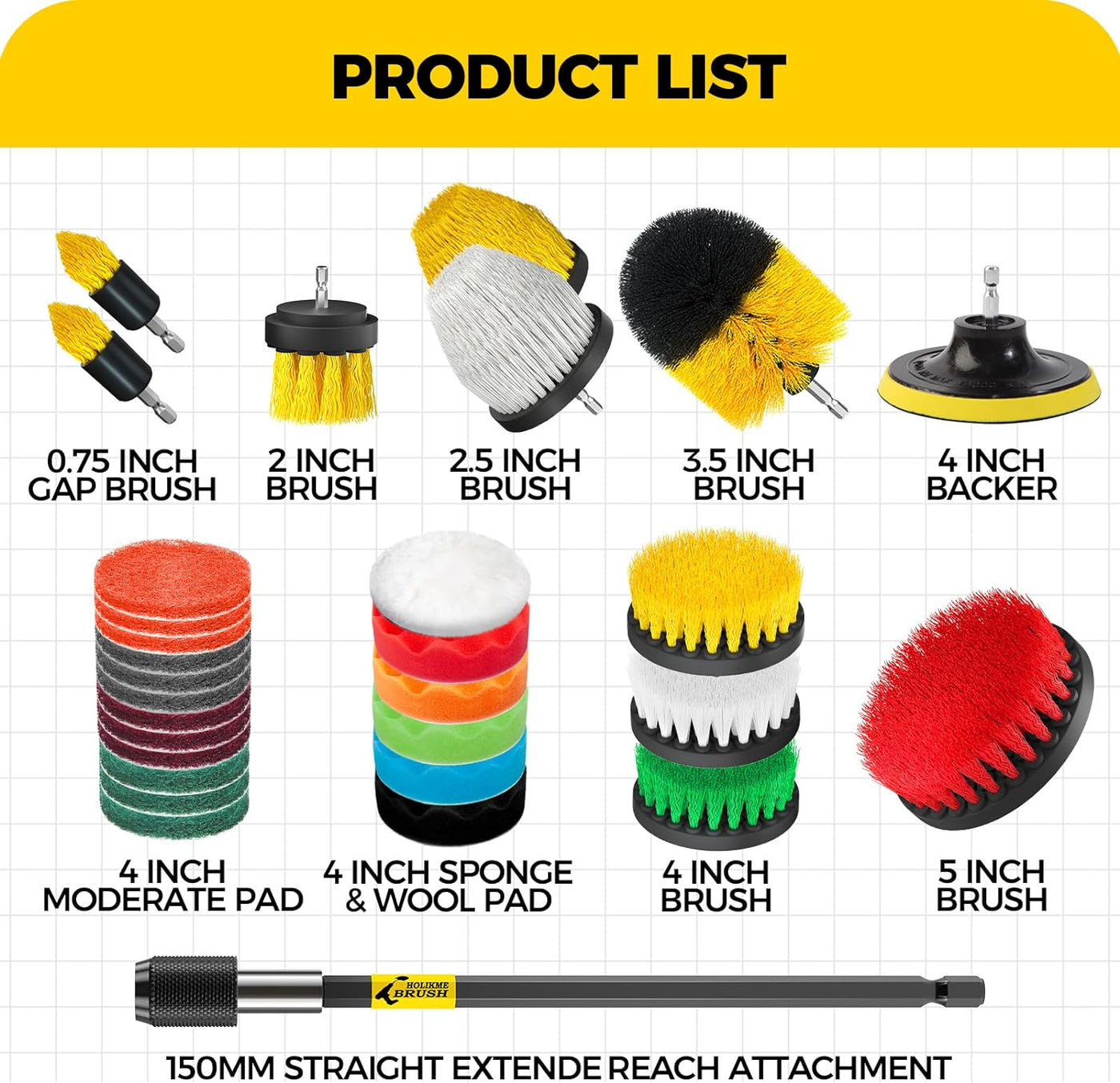 30 Piece Drill Brush Attachments Set,Scrub Pads & Sponge, Power Scrubber Brush with Extend Long Attachment All Purpose Clean for Grout, Tiles, Sinks, Bathtub, Bathroom, Kitchen