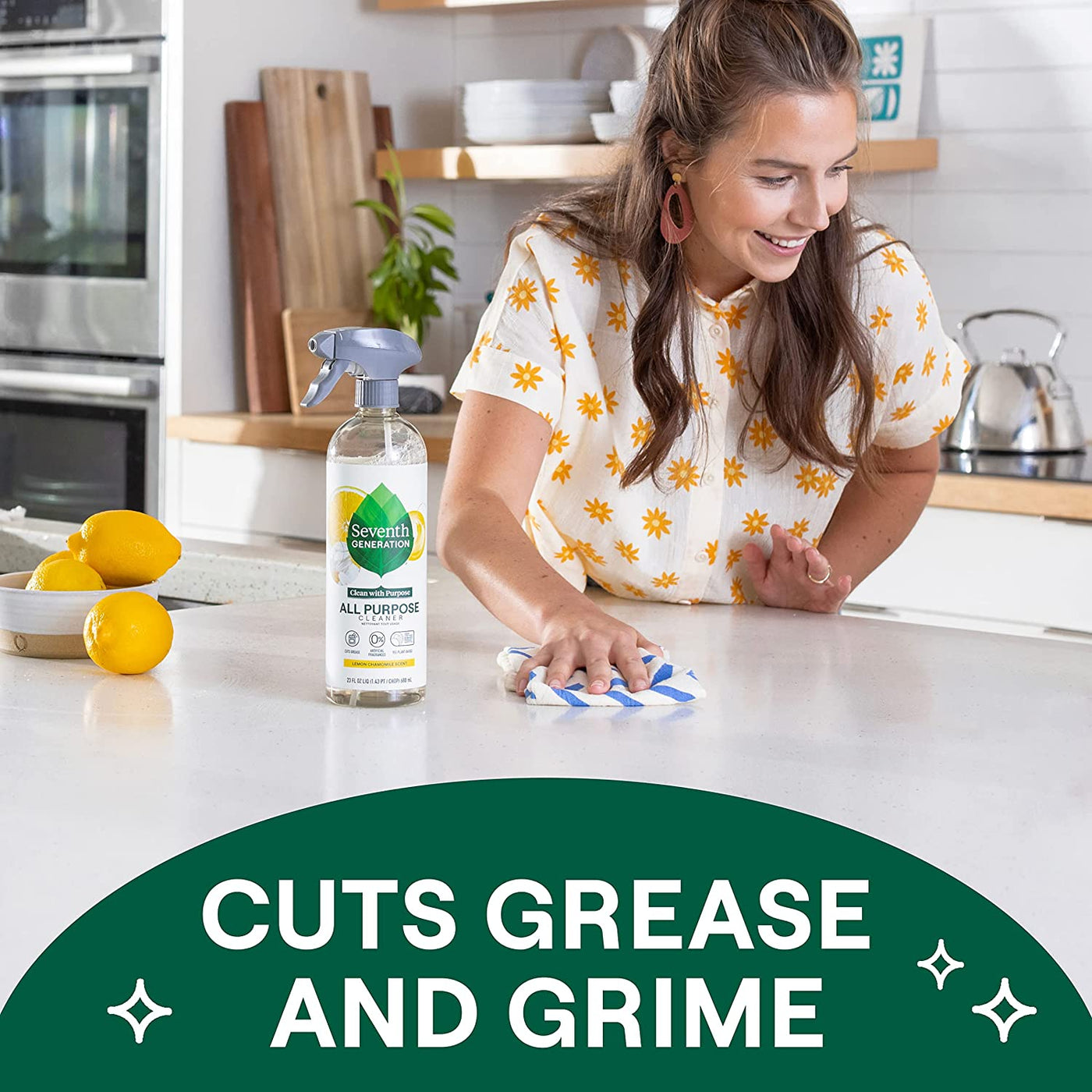 All Purpose Cleaning Spray Surface Cleaner Lemon Chamomile Scent Cuts Grease 23 Oz, Pack of 4