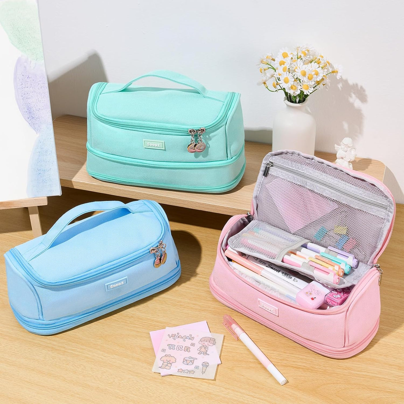Super Large Pencil Case, Expandable Extra Big Capacity Pencil Pouch Pen Holder Box Organizer, Portable High Capacity Stationery Bag, Cute Aesthetic School Supplies for Teen Girls, Office, Black