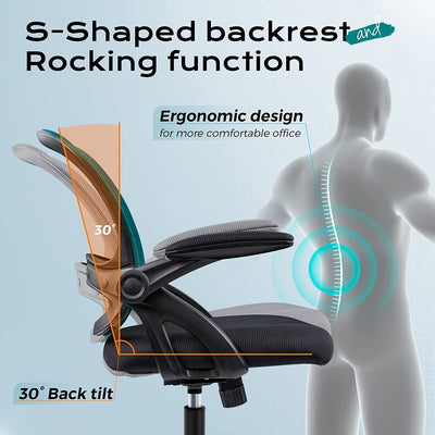 Office Chair, Ergonomic Desk Chair, Mesh Computer Chair Height Adjustable, Comfy Swivel Task Chair with Wheels and Flip-Up Arms