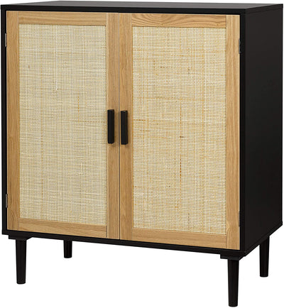 Sideboard Buffet Cabinet, Kitchen Storage Cabinet with Rattan Decorated Doors, Accent Liquor Cabinet for Bar, Dining Room, Hallway, Cupboard Console Table, 31.5X 15.8X 34.6 Inches
