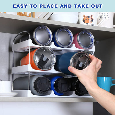 [ Large Compartment ] 3 Tier Stackable Water Bottle Organizer for Cabinet - 9 Bottle Holder Rack for Tumblers, Cups, Wine Bottles - Home Storage, Kitchen Organization Shelf for Countertop, Cupboard