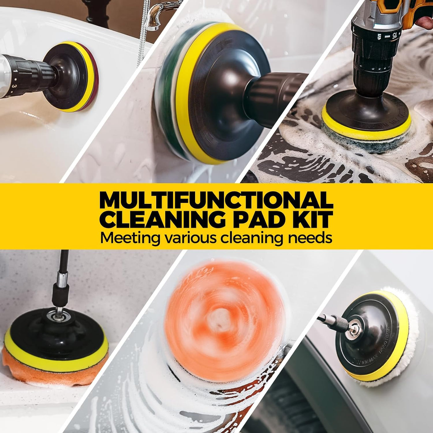 30 Piece Drill Brush Attachments Set,Scrub Pads & Sponge, Power Scrubber Brush with Extend Long Attachment All Purpose Clean for Grout, Tiles, Sinks, Bathtub, Bathroom, Kitchen